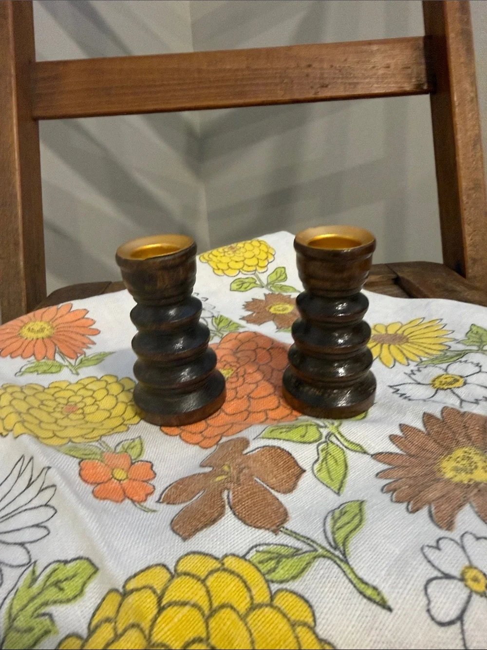 Vintage Turned Wood Candlestick Holders – Pair Farmhouse Decor